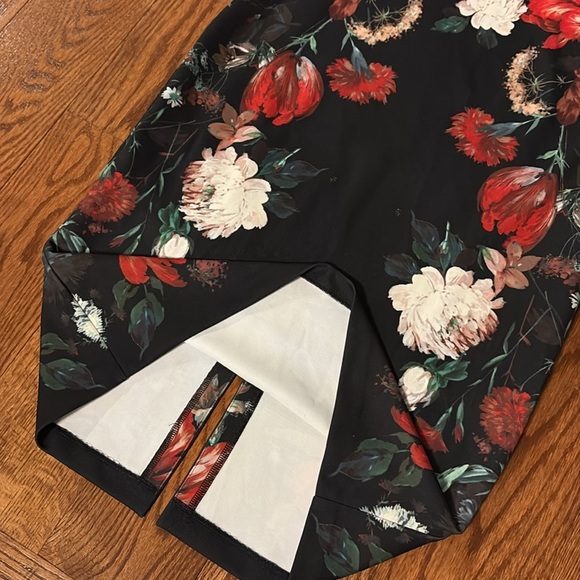 Express floral on black Strapless Sheath bodycon midi Dress formal zippered  12 - Picture 15 of 15